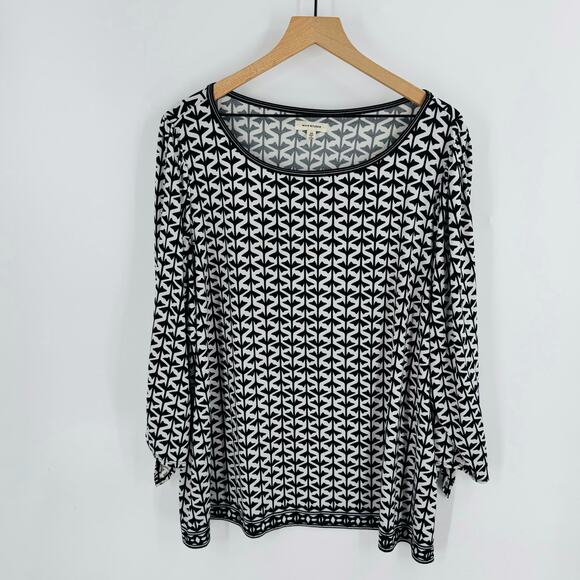 Max Studio Black White Geometric Print Scoop Neck Top Size 2X - Picture 1 of 8